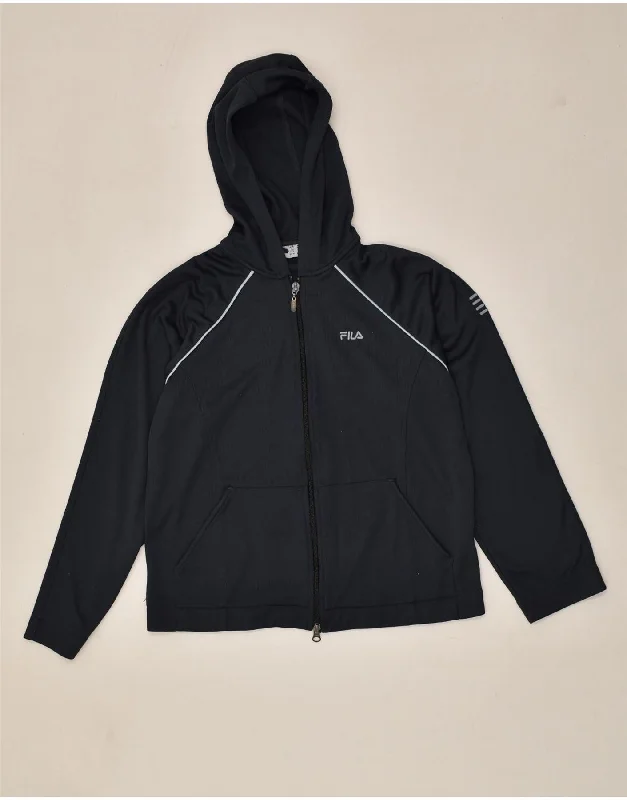 Deal of the Week FILA Womens Zip Hoodie Sweater UK 14 Medium Navy Blue Polyester