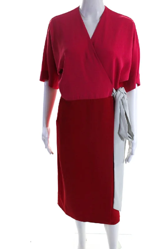 Massive Deals Herion Women's V-Neck Short Sleeves Color Block Wrap Mini Dress