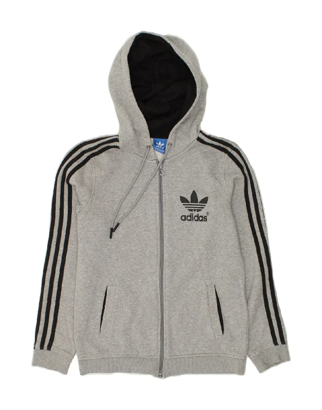 Blowout Deals ADIDAS Womens Graphic Zip Hoodie Sweater UK 10 Small Grey Cotton