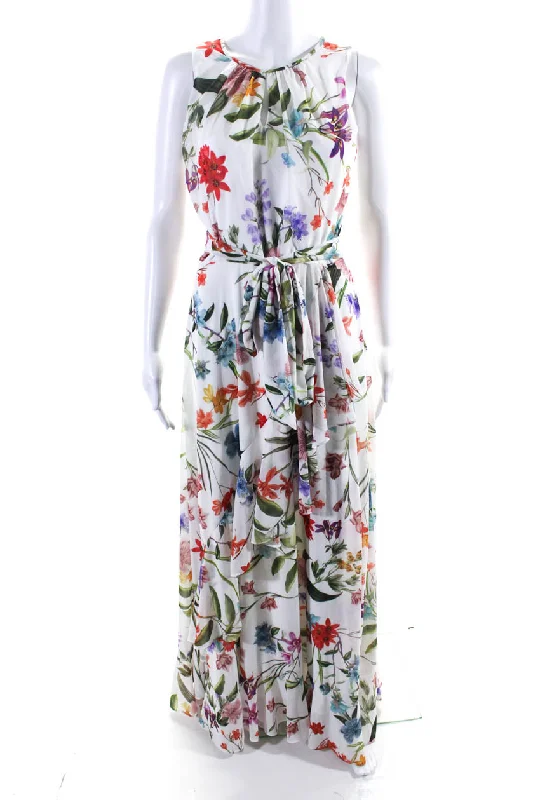 Price Cut Compli K Womens Round Neck Sleeveless Asymmetric Ruffle Floral Maxi Dress