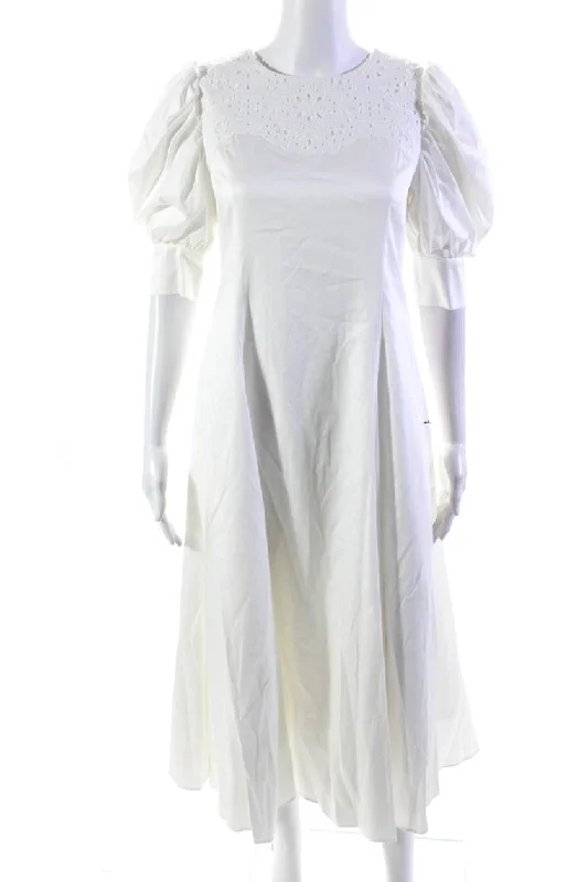 Limited Time Adeam Womens Cotton Short Sleeve Eyelet Lace Dress White