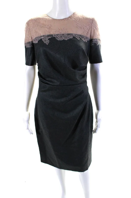 While Supplies Last Valentino Womens Patchwork Embroidered Lace Zip Ruched Sheath Dress Gray While Supplies Last Valentino Womens Patchwork Embroidered Lace Zip Ruched Sheath Dress Gray