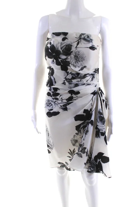Fantastic Offers Naeem Khan Womens White Silk Floral Drape Detail Strapless Gown Dress