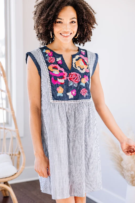 Low Prices Needed You Denim Blue Embroidered Dress