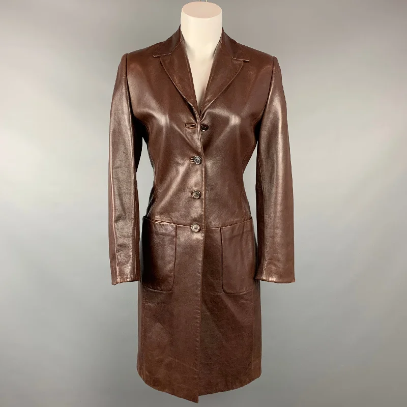 Bargain Blast ANTONIO FUSCO Size 2 Brown Leather Buttoned Coat