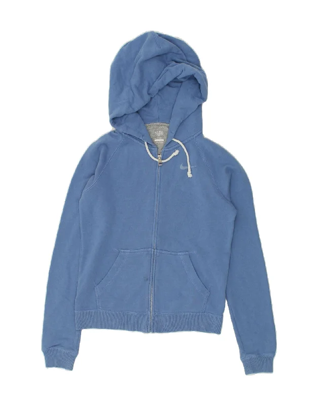 Final Sale NIKE Womens Zip Hoodie Sweater UK 6 XS Blue Cotton