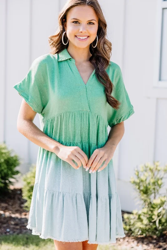 Fantastic Offers Keep On Moving Sage Green Ombre Linen Dress
