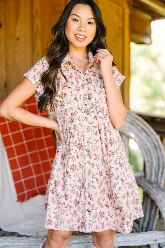 Bargain Bin Top Of Your Class Taupe Brown Floral Dress