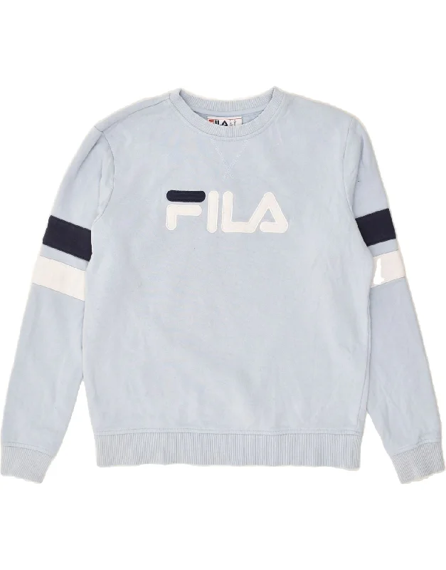 Final Markdown FILA Womens Graphic Sweatshirt Jumper UK 14 Medium Blue Cotton
