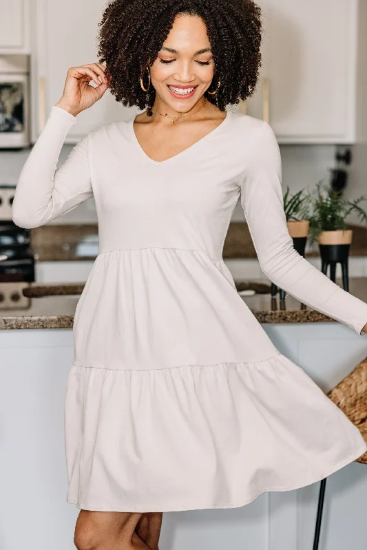 Can't Miss From Now On Oat White Tiered Dress