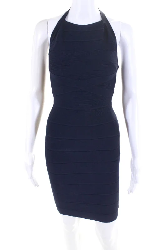 Today’s Deal Herve Leger Women's Open Back Sleeveless Bodycon Mini Dress Navy