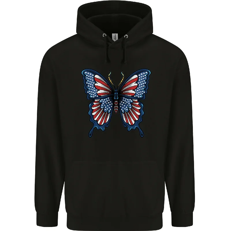 Final Markdown American Butterfly Flag USA July 4th Mens 80% Cotton Hoodie