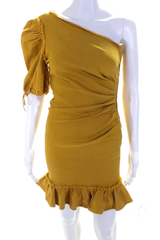 Seasonal Sale SIMKHAI Womens Yellow One Shoulder Asymmetric Denim Dress