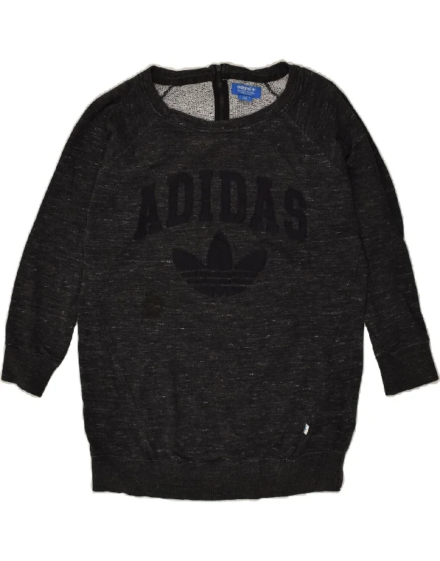 Amazing Deals ADIDAS Womens Graphic Sweatshirt Jumper UK 14 Large Grey Flecked