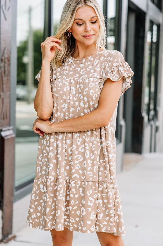 Holiday Sale Talk About It Latte Brown Leopard Babydoll Dress