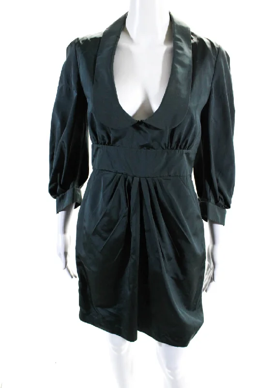 Markdowns Valentino Womens Satin Collared Long Sleeve Mini Sheath Dress Stone Gray Markdowns Valentino Womens Satin Collared Long Sleeve Mini Sheath Dress Stone Gray