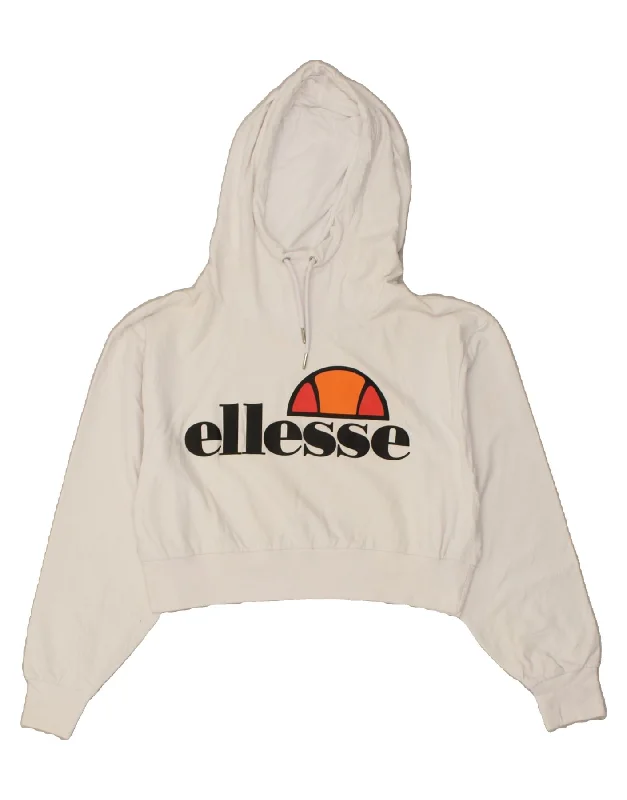 Bonus Savings ELLESSE Womens Crop Graphic Hoodie Jumper UK 16 Large White Cotton