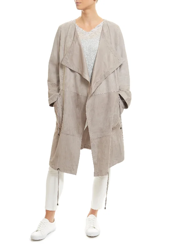 Weekend Deal Long Light Grey Suede Coat