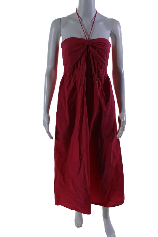 Can't Miss Xirena Womens Cotton Smocked Back Midi Halter Adilyn Dress Dark Pink