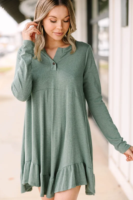 Sneak Peek Sale Let's Begin Olive Green Ruffled Dress