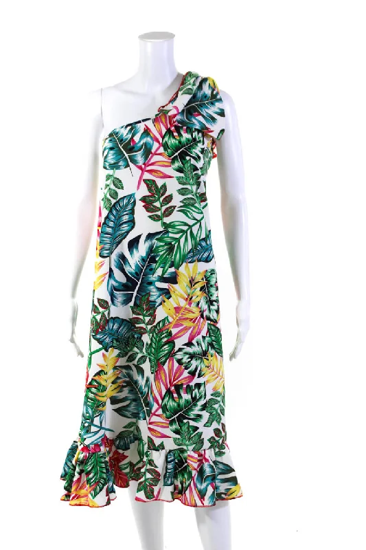 Deal Explosion AK Anna Kay Womens One Shoulder Floral Palmetto Dress White Multi