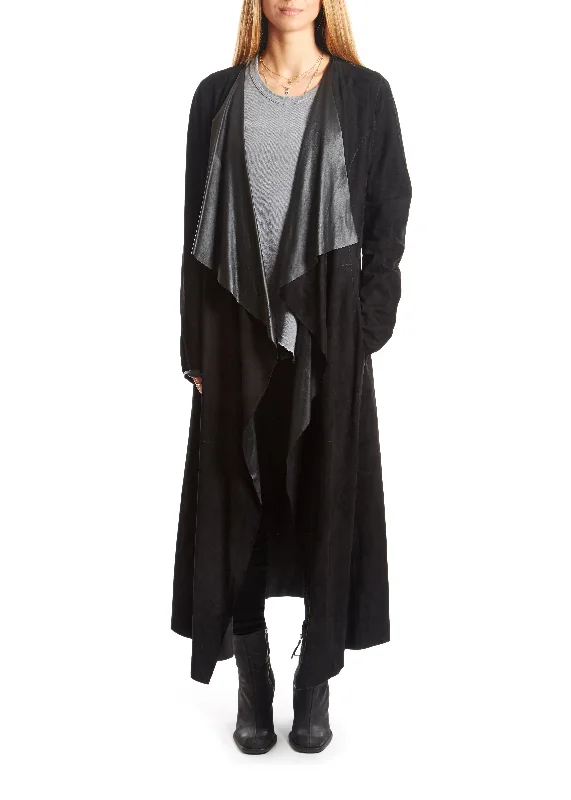 Friends and Family Sale Black Suede Long Waterfall Coat
