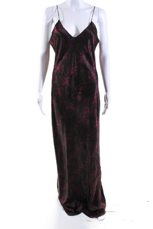 Final Markdown Nili Lotan Womens Red Silk Snakeskin Print V-Neck Sleeveless Shift Dress