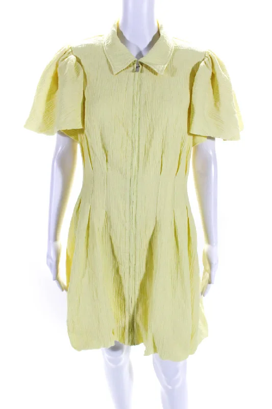 Don't Miss Jonathan Simkhai Womens Puffy Sleeves Full Zipper Dress Yellow
