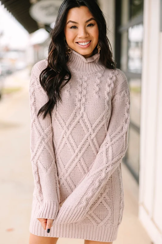 Midnight Madness Get Creative Blush Pink Cable Knit Sweater Dress