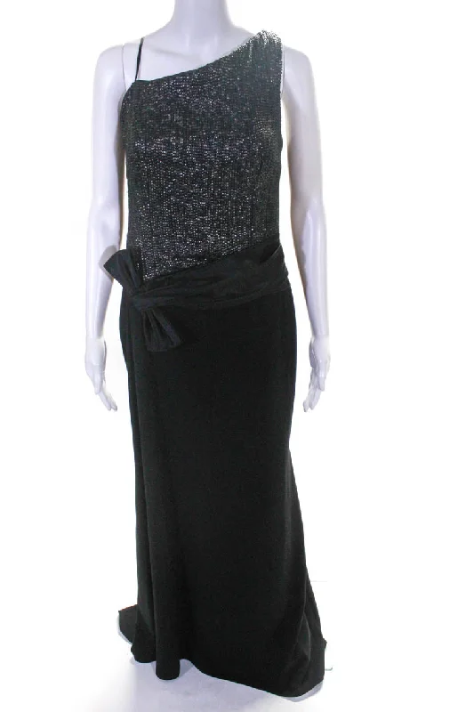 Limited Availability Carmen Marc Valvo Collection Womens One Shoulder Sequin Crepe Gown Black Limited Availability Carmen Marc Valvo Collection Womens One Shoulder Sequin Crepe Gown Black