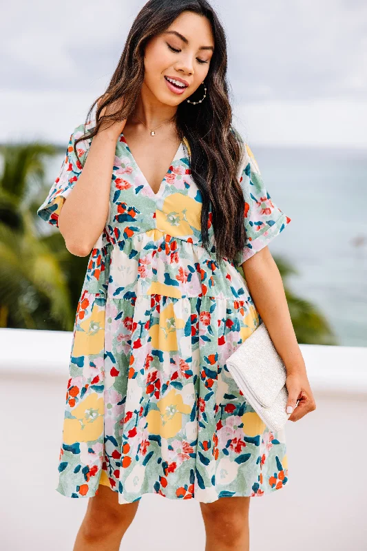 Limited Time Discount Just Having Fun Green Floral Babydoll Dress