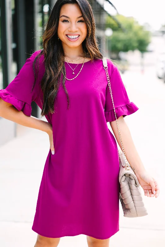 Buy Now Caught Your Gaze Magenta Purple Shift Dress