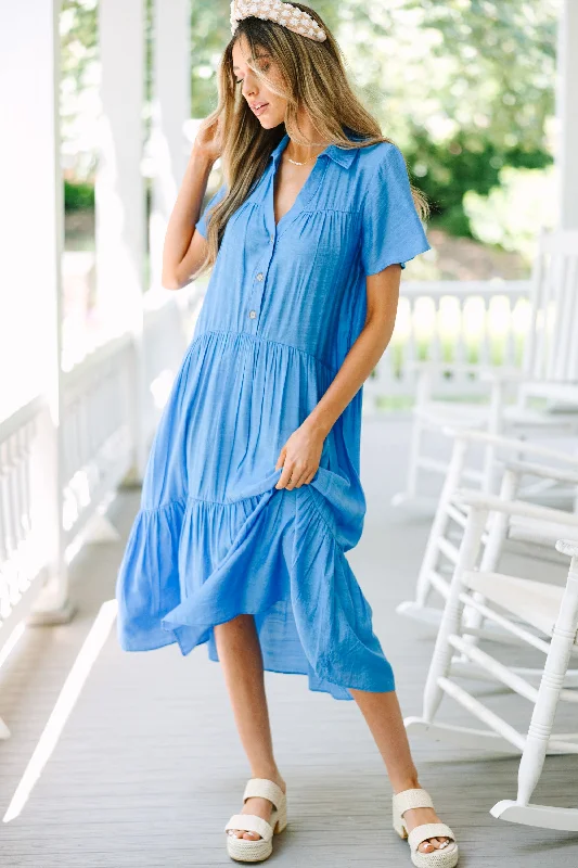 Amazing Deals Feel Your Best Crystal Blue Tiered Midi Dress