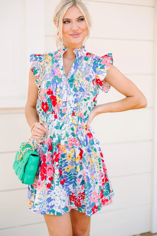 Exclusive Savings Bright Days Ahead White Floral Dress