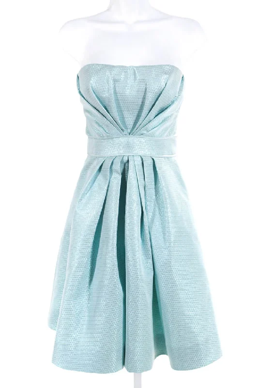 Get It Before It’s Gone Rafael Cennamo Womens Strapless Metallic Flare Cocktail Dress Turquoise Get It Before It’s Gone Rafael Cennamo Womens Strapless Metallic Flare Cocktail Dress Turquoise