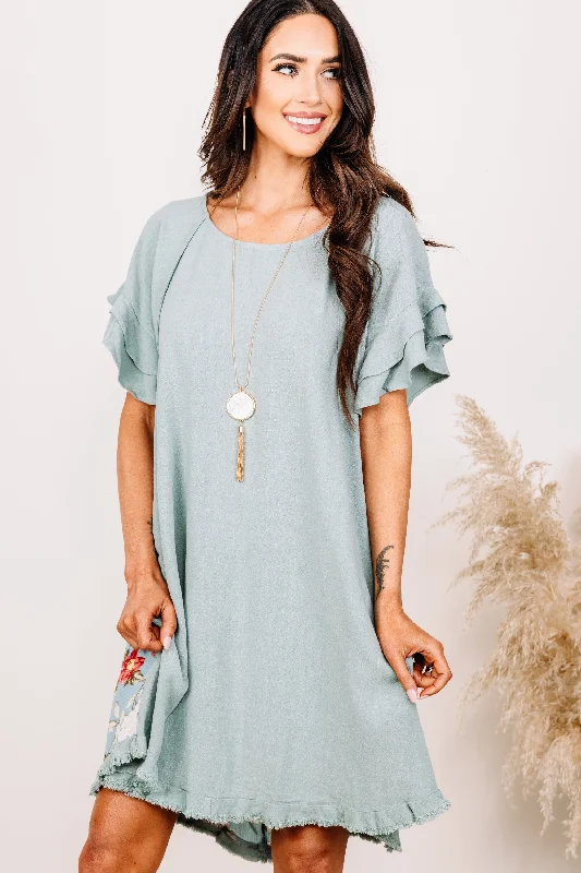 New Markdowns Take A Second Dusty Mint Floral Dress