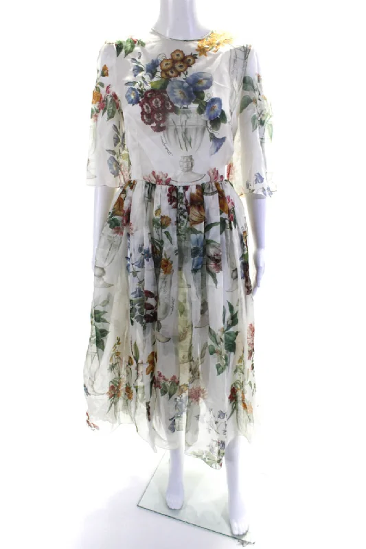 Lowest Price Dolce & Gabbana Womens Silk Floral Print Short Sleeve A-Line Dress Beige Lowest Price Dolce & Gabbana Womens Silk Floral Print Short Sleeve A-Line Dress Beige