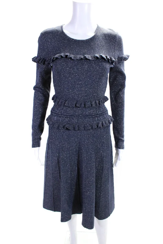 Today's Special Lela Rose Womens Glitter Ruffled Long Sleeved Sweater Dress Navy Blue Today's Special Lela Rose Womens Glitter Ruffled Long Sleeved Sweater Dress Navy Blue