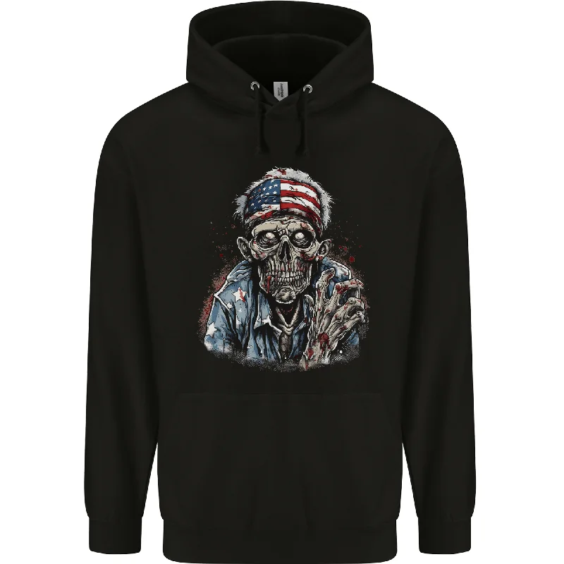 Weekend Deal American Zombie USA Flag Halloween Mens 80% Cotton Hoodie