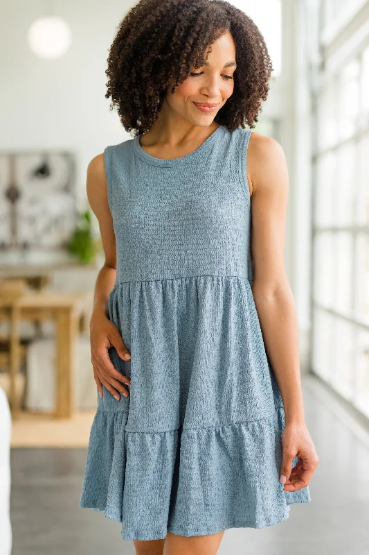 Great Bargains Go With The Flow Blue Tiered Dress