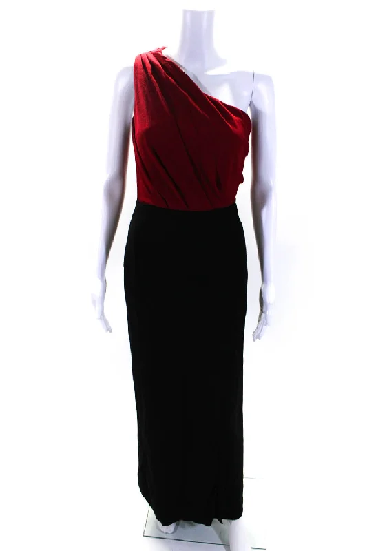 Closeout Yigal Azrouel Womens Colorblock Pleated One Shoulder Zipped Gown Red