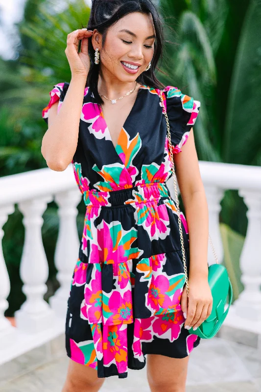 Crazy Savings Go Your Own Way Black Floral Dress