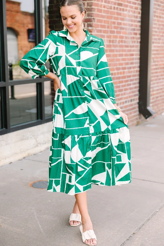 Price Fest Just What You Love Green Abstract Midi Dress