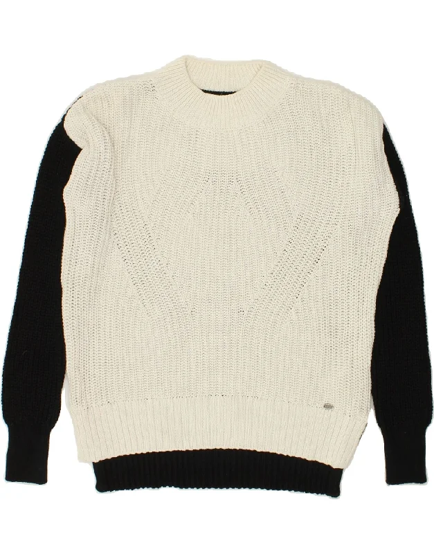 Don't Wait SUPERDRY Womens Turtle Neck Jumper Sweater UK 6 XS White Colourblock