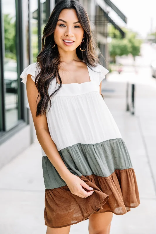 Bargain Blast On Your Best Day Olive Green Colorblock Dress