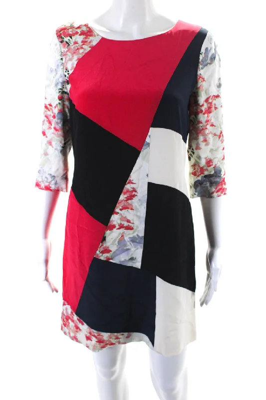Closeout Sale Prabal Gurung Womens Red Silk Printed Scoop Neck 3/4 Sleeve Shift Dress Closeout Sale Prabal Gurung Womens Red Silk Printed Scoop Neck 3/4 Sleeve Shift Dress
