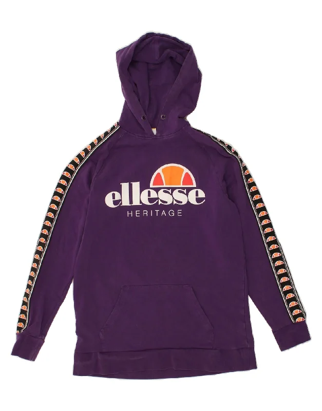 Savings Alert ELLESSE Womens Graphic Hoodie Jumper UK 12 Medium Purple Cotton