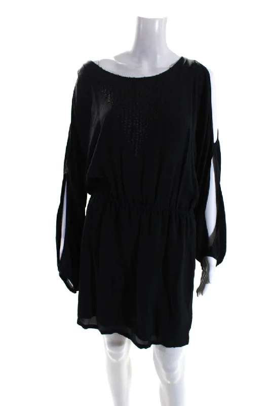 Lowest Price Line & Dot Womens Silk Long Sleeve Cold Shoulder Blouson Dress Black