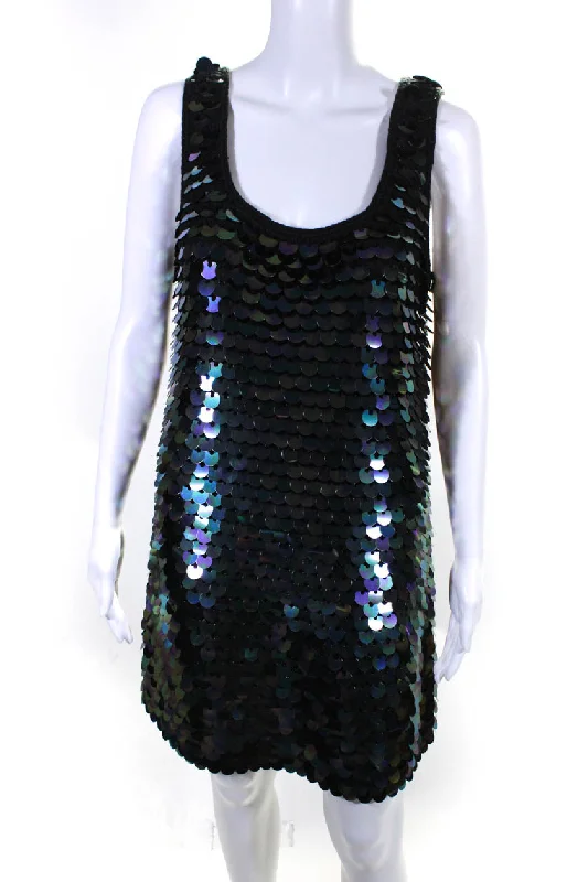 Weekend Deal JoosTricot Womens Sequins Crochet Mini Dress - Black