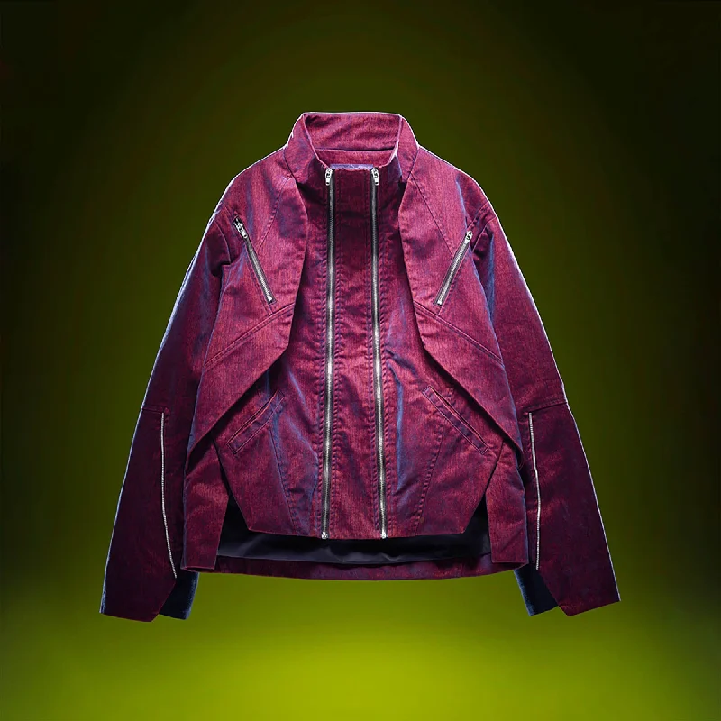 Massive Deals Multi-Zip Tactical Bomber Jacket Red